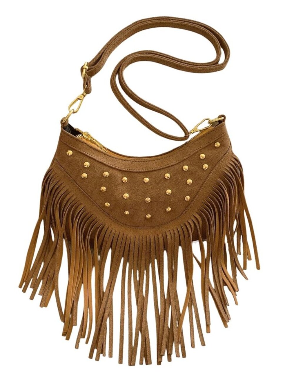 Women's Rivet Fringe Faux Suede Crossbody Bag Y2k Vintage Boho Tassel Western